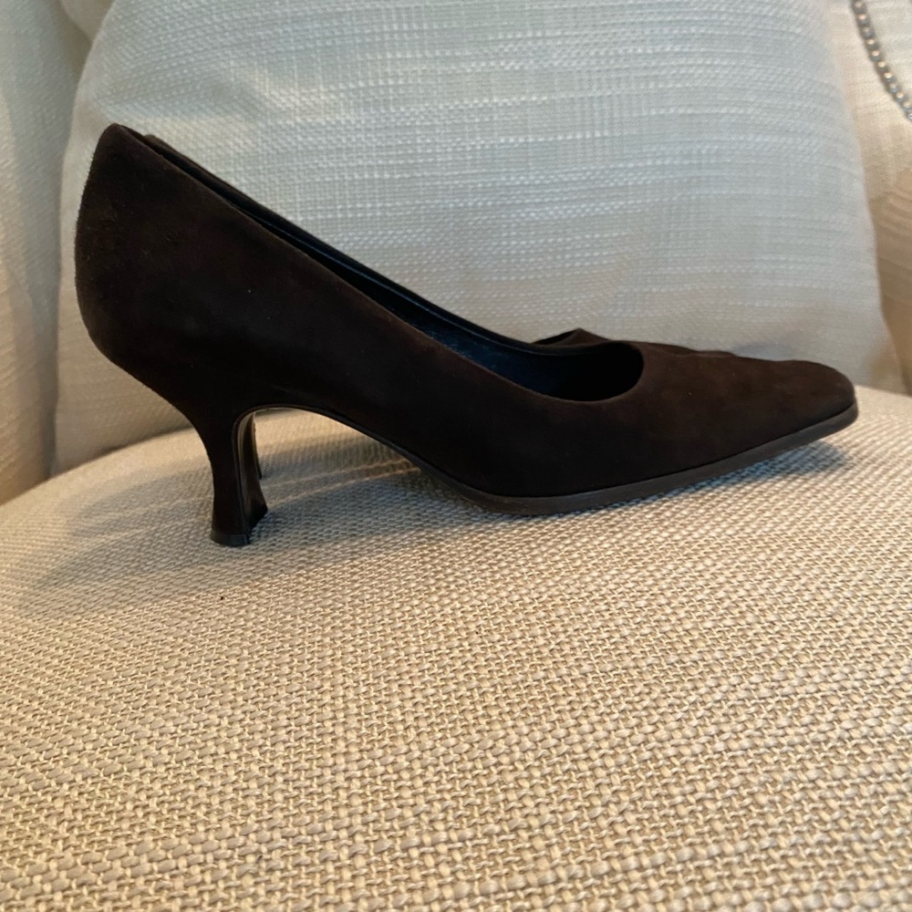 Prada Brown Suede Square Toe w Unique Heel Pump / Womens Size 8 - Picture 3 of 13